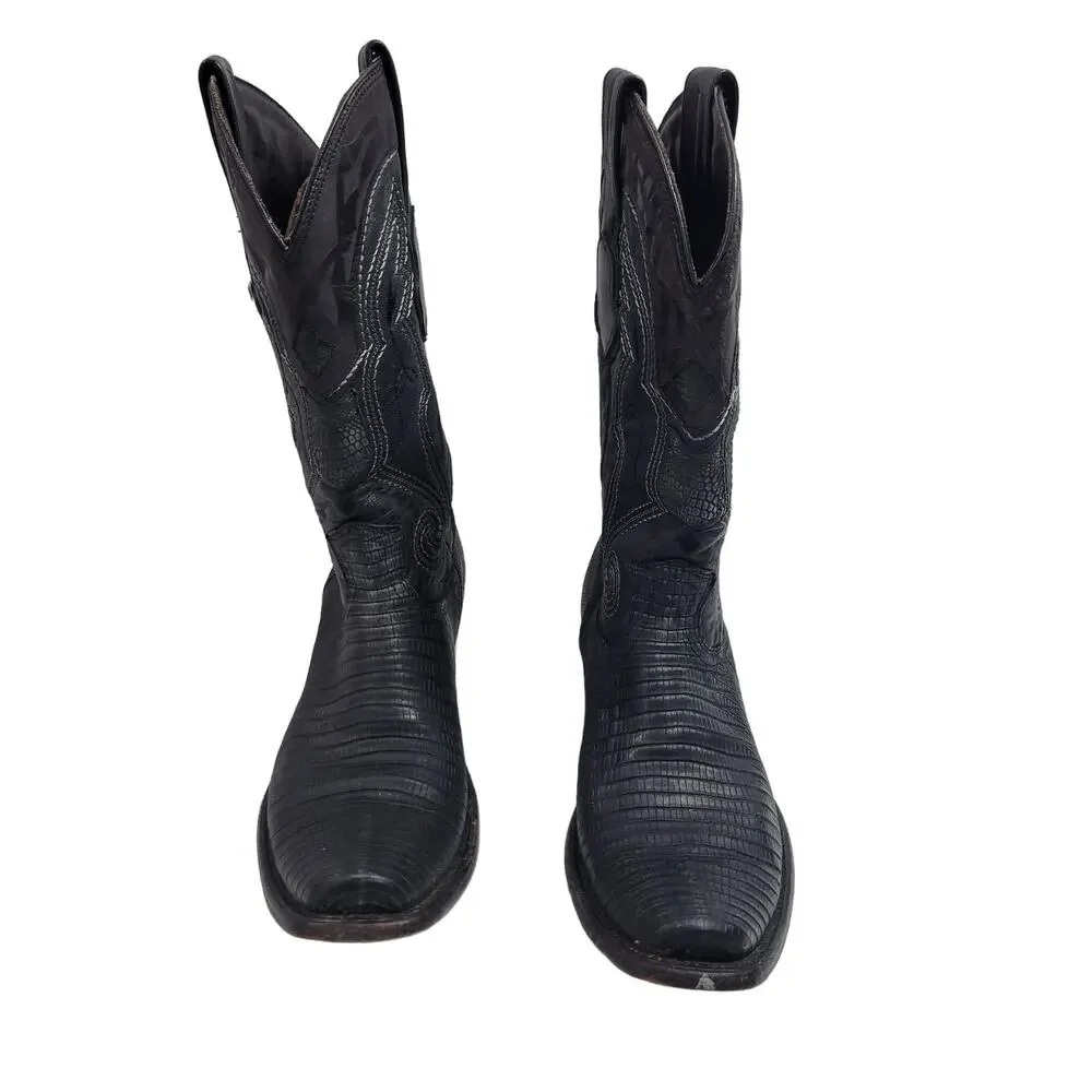 Wild West Men's Western Black Genuine Teju-Lizardskin Boots Size 8.5 10424-708 - Picture 1 of 12